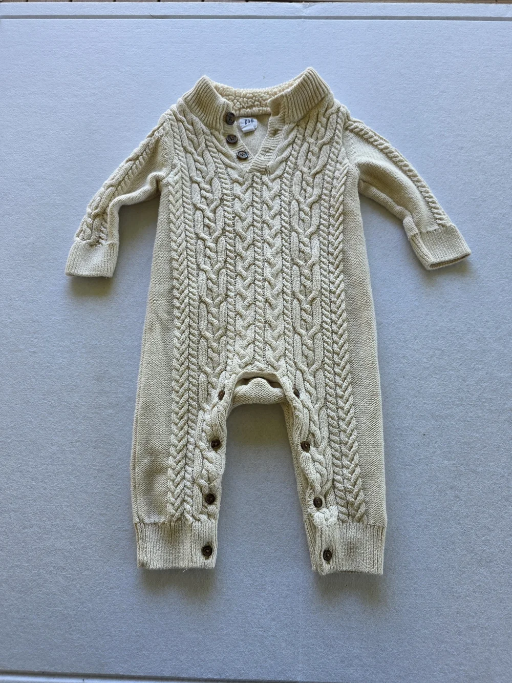 GAP Unisex Cream Cable-Knit Baby One-Piece Romper